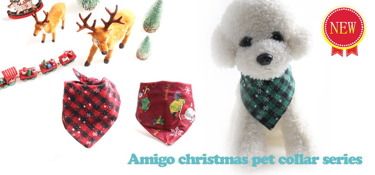 Amigo wholesale custom logo printed fashion plaid triangle bandage double layer pet scarf christmas dog bandana