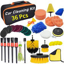 36Pcs Exterior Interior Car Wash Cleaning Tools Kit Tire Towels Drill Brush Window Scraper Set with Box car detailing brush set