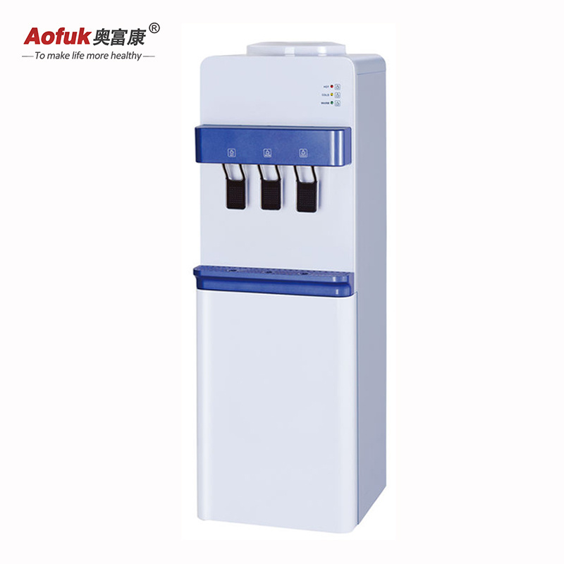 Top load 3 water taps hot and cold water dispenser drinking water cooler compressor cooling with fridge cabinet dispenser home