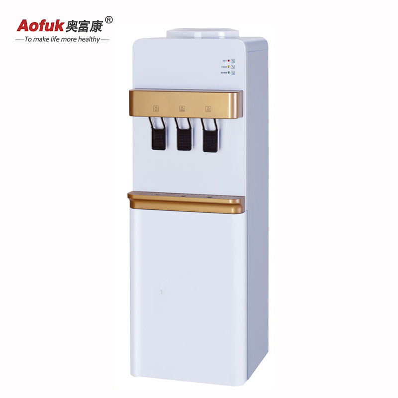 Top load 3 water taps hot and cold water dispenser drinking water cooler compressor cooling with fridge cabinet dispenser home