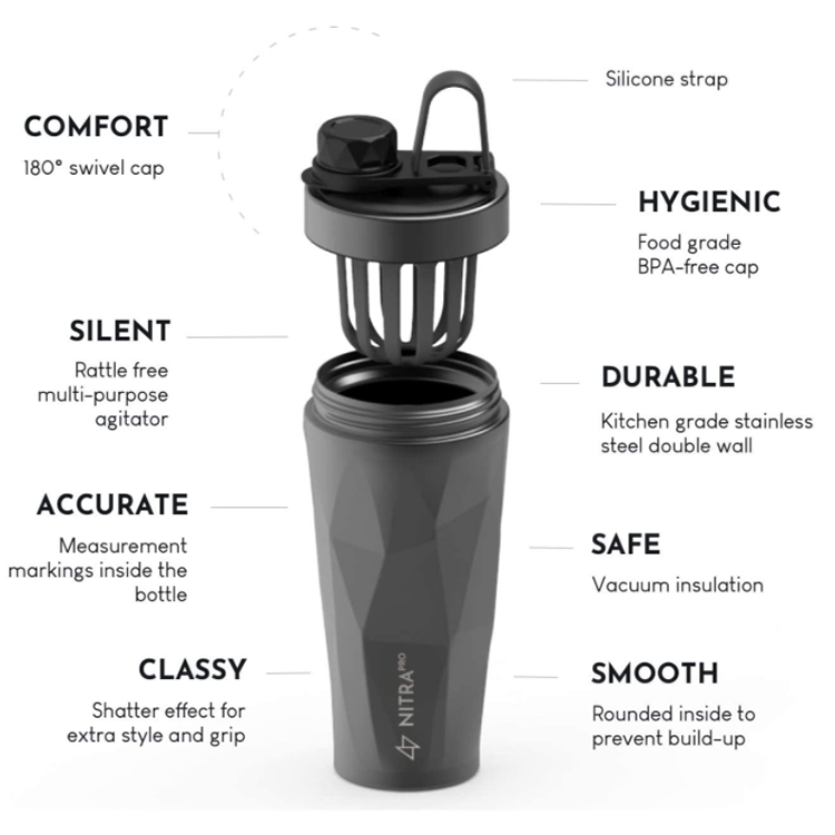 Stainless Steel Protein Shaker  Water Bottle  BPA-Free Sustainable Multipurpose Hygienic Protein Shaker