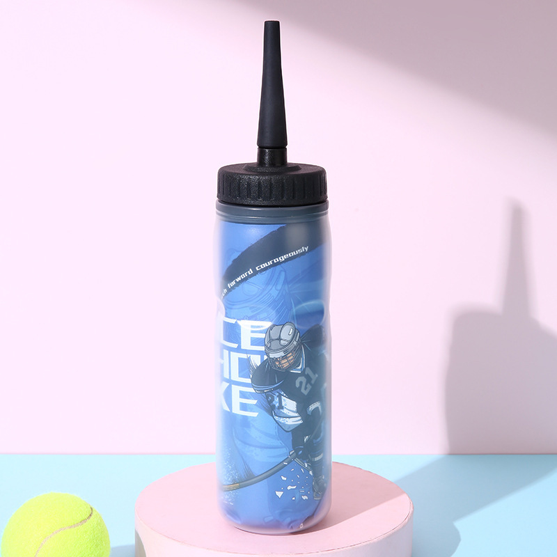 Ice hockey sports bottle squeeze water bottle large capacity long mouth straw bottle