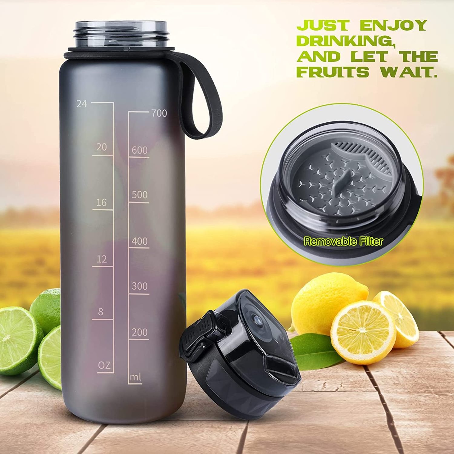 Sports Water Bottle with Straw, 1L, 750ML Leakproof Design Water Bottle, BPA Free Tritan Plastic Drinking Bottle