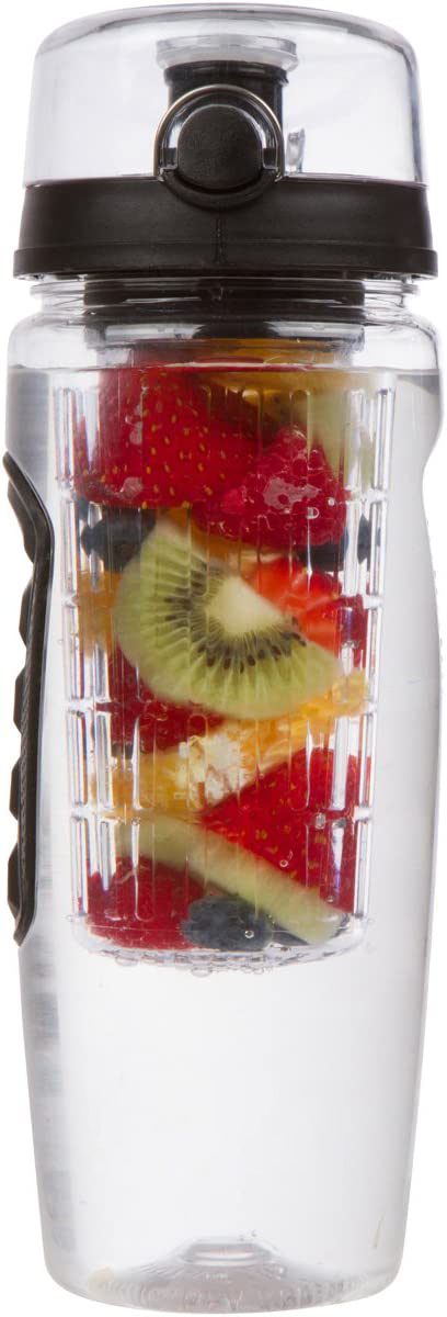 Fruit Infuser Water Bottle - 32 oz 0.25 gallon Water Bottle, Large Leakproof Plastic Fruit Infusion Water Bottle