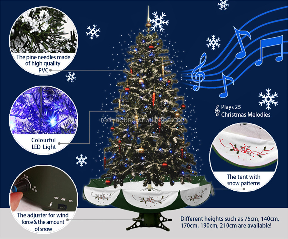 210cm Xmas Tree Snow Giant Tall Arbol De Navidad Snowing Fountain Artificial Christmas Tree With Umbrella Base