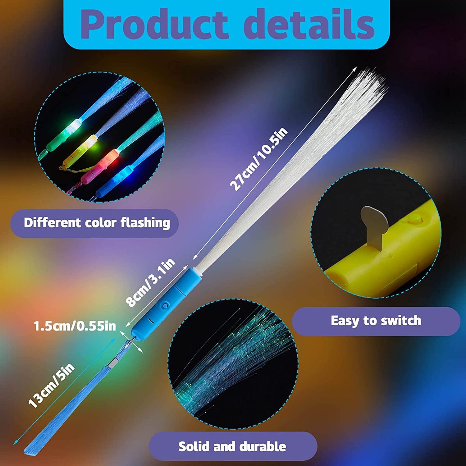 LED Glow Fiber Wand Stick Light Up Wand Optic Wand Flashing Stick Flashing For Party Favors