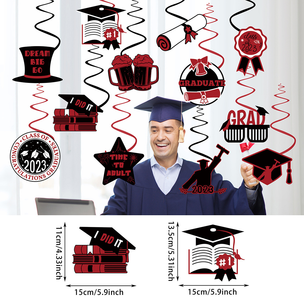 2023 New Graduation Season Spiral Hanging Ornaments Graduation College Classroom Party Decoration Supplies Set