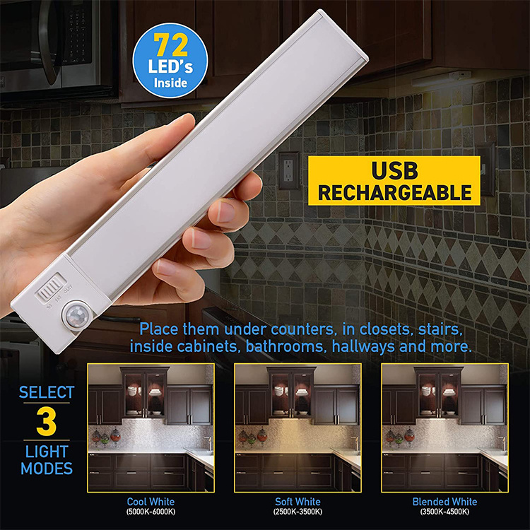 USB Rechargeable Motion Sensor Brite Slim Beam Magnetic LED Under Cabinet Light