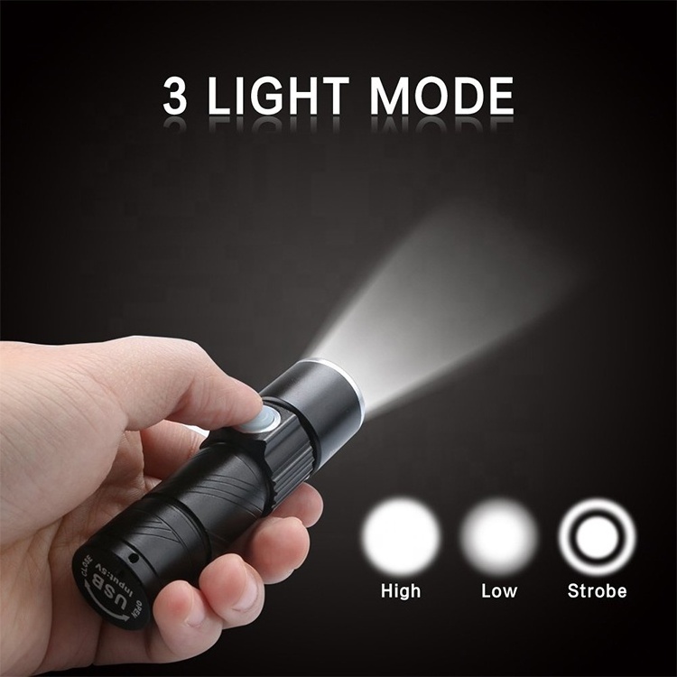 Aluminum Alloy Rechargeable Zoomable USB Charge Flashlight