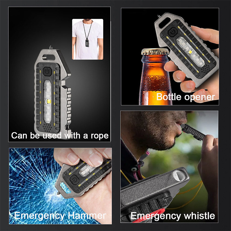 Portable Lanyard Hole Lamp Survival Whistle Rechargeable Emergency Warning Flash Mini LED Flashlight