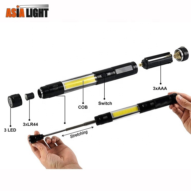 Telescopic Pick Up Finding Searching Tool Extendable Magnetic LED Flashlight