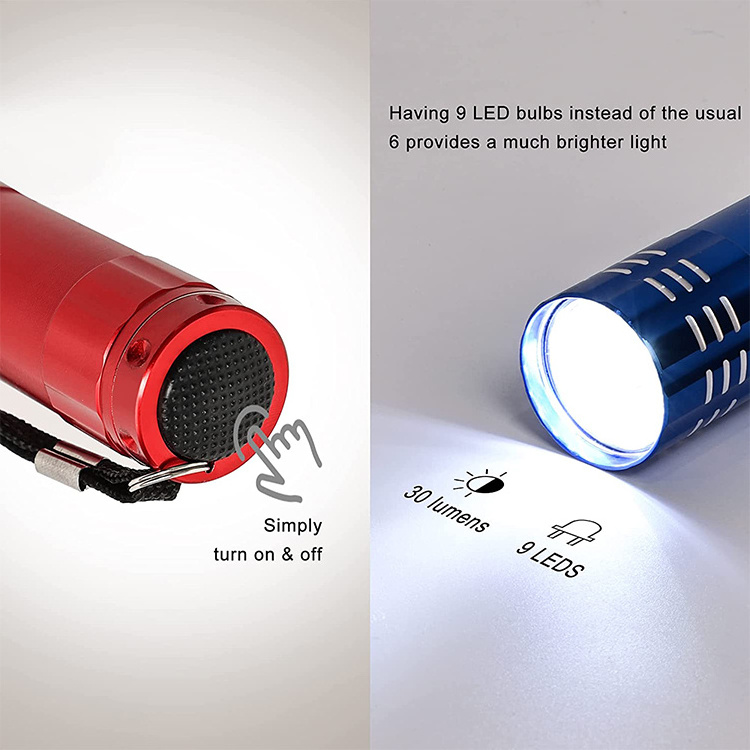 Mini Pocket Aluminum 9 LED Flashlight