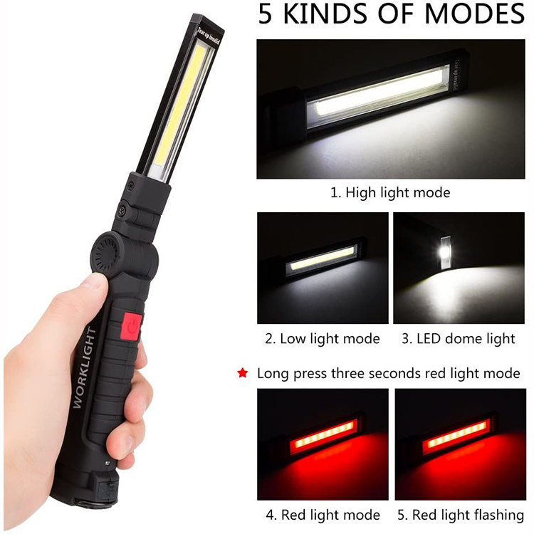 LED Work Light,  COB Rechargeable Work Lights with Magnetic Base 360 Degree Rotate and 5 Modes LED Flashlight Inspection Light