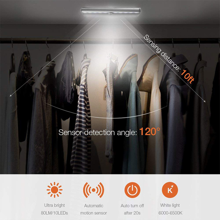 Aluminum Alloy 10 LED PIR Motion Sensor Closet Light