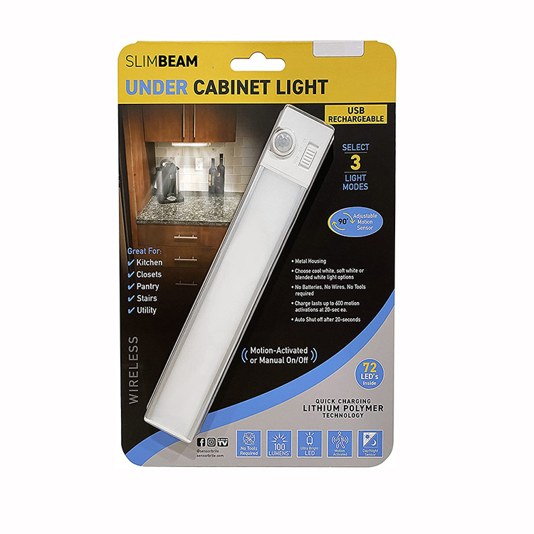 USB Rechargeable Motion Sensor Brite Slim Beam Magnetic LED Under Cabinet Light