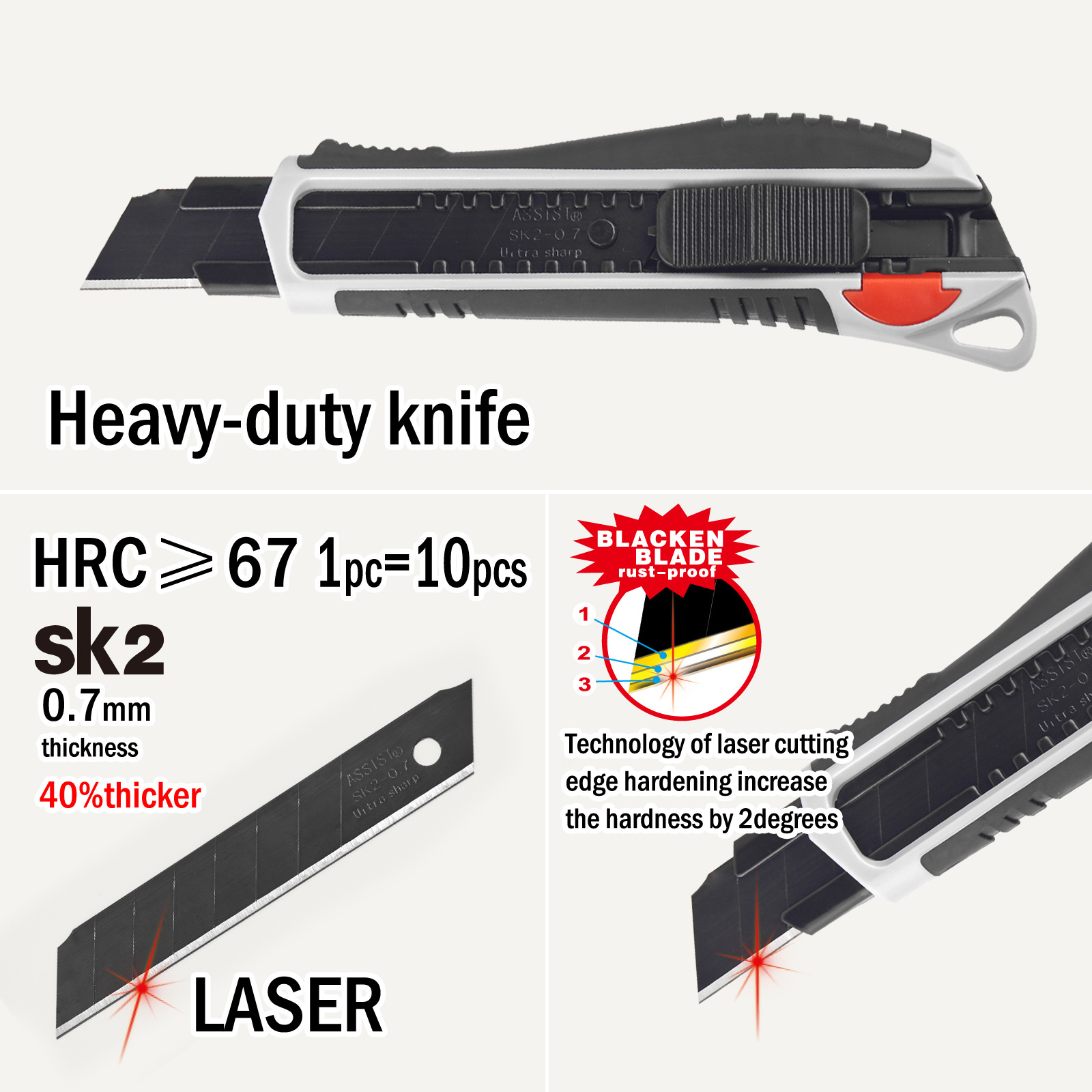 Assist safety Retractable Multi-function Sliding Blade Cutter 18mm Utility Craft Knife