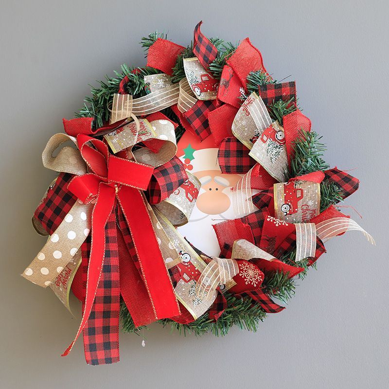 Artificial Christmas Wreath with Pine Cone Red Berries Burlap Ribbon Snowflake for Indoor Outdoor Wall decoration