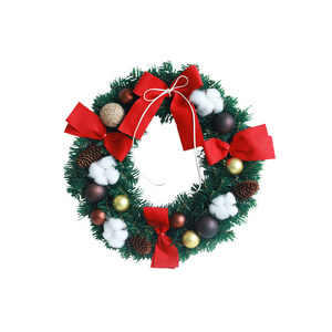 Artificial Christmas Wreath with Pine Cone Red Berries Burlap Ribbon Snowflake for Indoor Outdoor Wall decoration