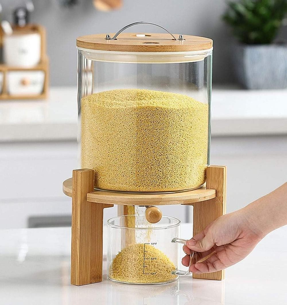 Flour Cereal Rice Dispenser 5L/8L Creative Glass Food Container Kitchen Organization Pantry Store