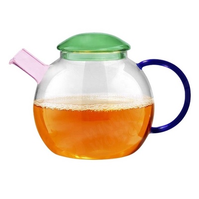 Wholesale Colorful Glass Teapot Stovetop Safe Tea Kettle Blooming Loose Leaf Tea Maker Set Tea Glass Pitcher Carafe Jug