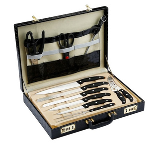 Hot Sale 24pcs Stainless Steel PP Handle Camping Outdoor Kitchen Knife Set In  leather suitcase