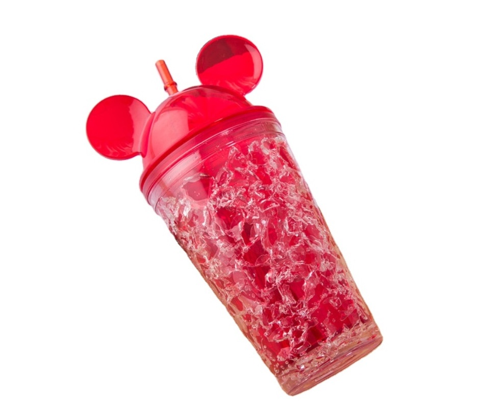 Mickey Design Creative  Double Refrigeration Adult Sippy Plastic Summer Ice Cup