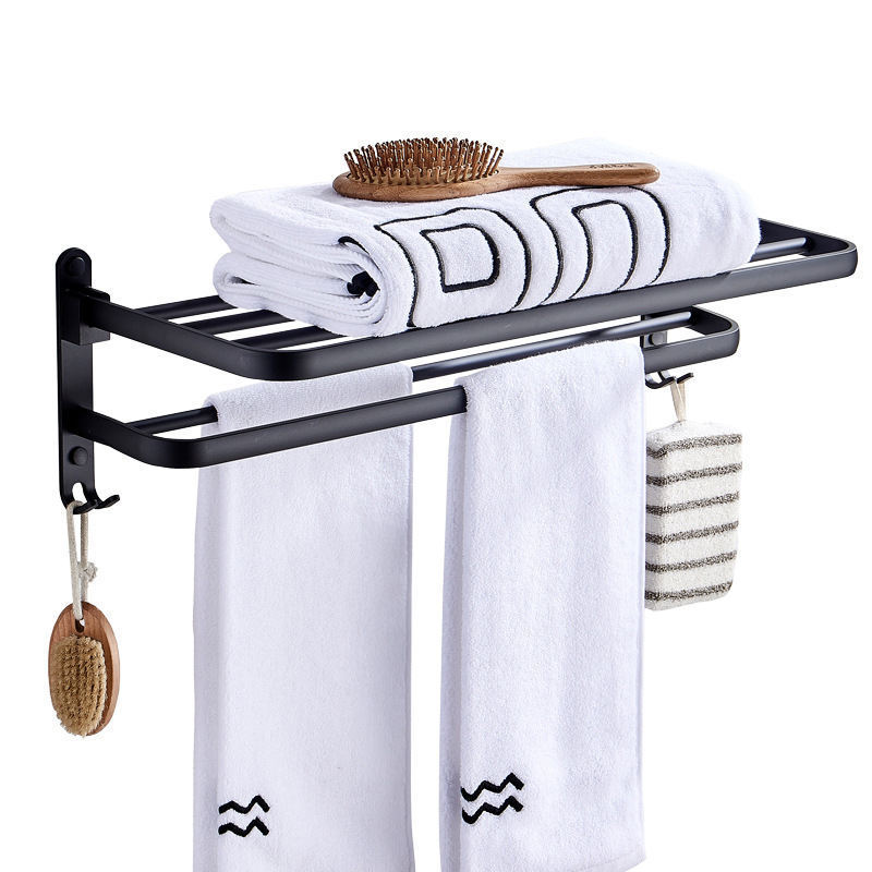 Non Perforated Bath Black Space Aluminum Towel Foldable Bathroom Storage Rack Bathroom Wall Hanging