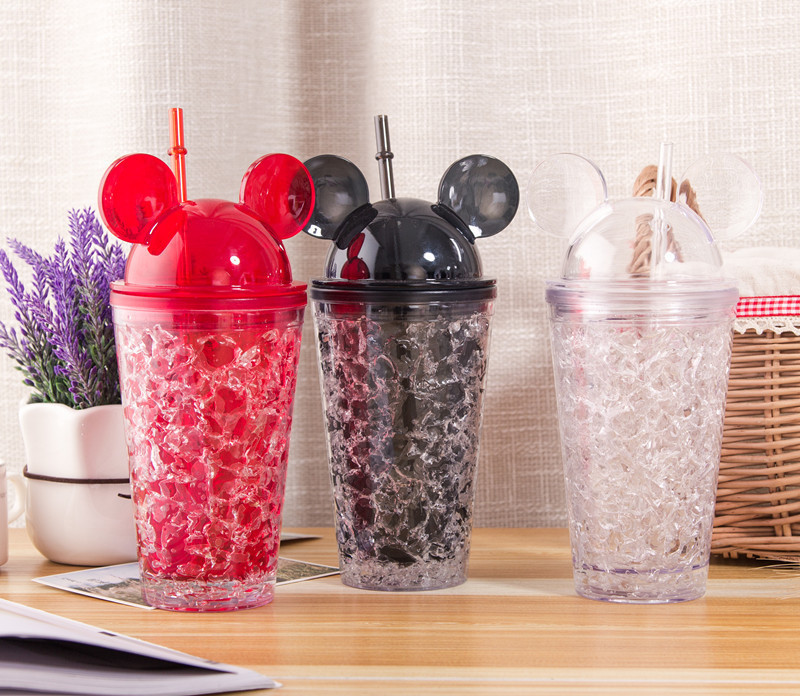 Mickey Design Creative  Double Refrigeration Adult Sippy Plastic Summer Ice Cup