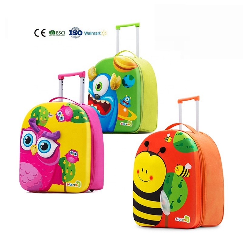 Hot sale 15 inch custom colors EVA waterproof cute cartoon design kids travel luggage trolley bags for children