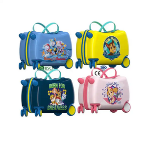 16'' PC cartoon design kids ride on luggage lightweight carry on luggage travel rolling suitcase bag with safety belt for kids