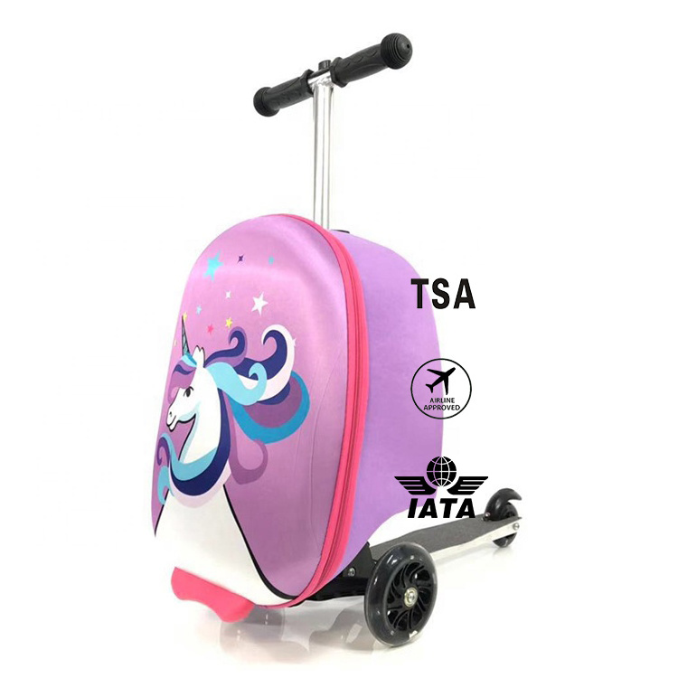 Kids unicorn scooter kids trolley luggage bag suitcase for travel kick scooter children