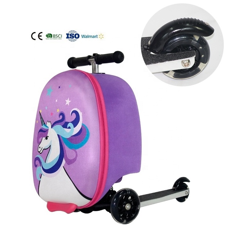 Kids unicorn scooter kids trolley luggage bag suitcase for travel kick scooter children