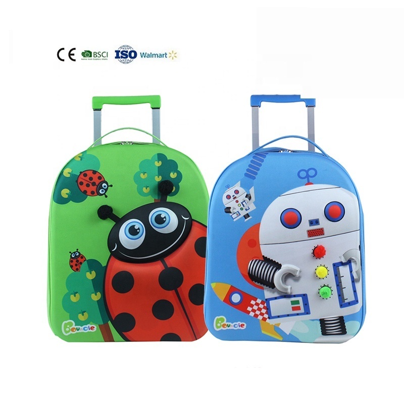 Hot sale 15 inch custom colors EVA waterproof cute cartoon design kids travel luggage trolley bags for children