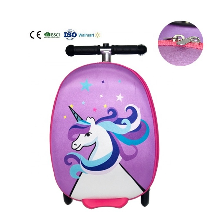 Kids unicorn scooter kids trolley luggage bag suitcase for travel kick scooter children