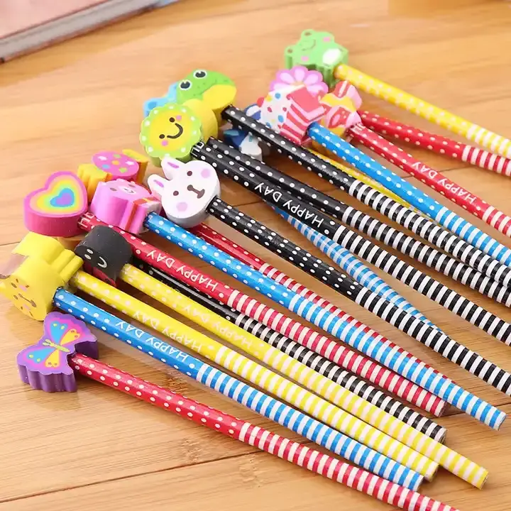 Hot Sale Black Wood Short Cute Cartoon Novelty Standard Pencils With Eraser Creative Gift For Kids