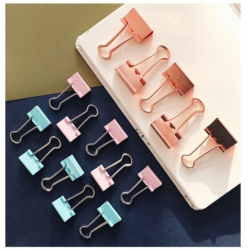 Office School Push In Stationary Set Rose Gold Paper clips Metal Colored Binder Clip