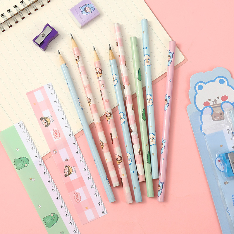 Korean Kawaii Children Stationery Items,Ruler 2 Pencils Sharpener Eraser Gift Kids Stationery Set For Children Gift