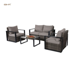 BHR All Weather Wicker Rattan Garden Furniture Outdoor Sofa Conversation Patio Furniture Sofa Set