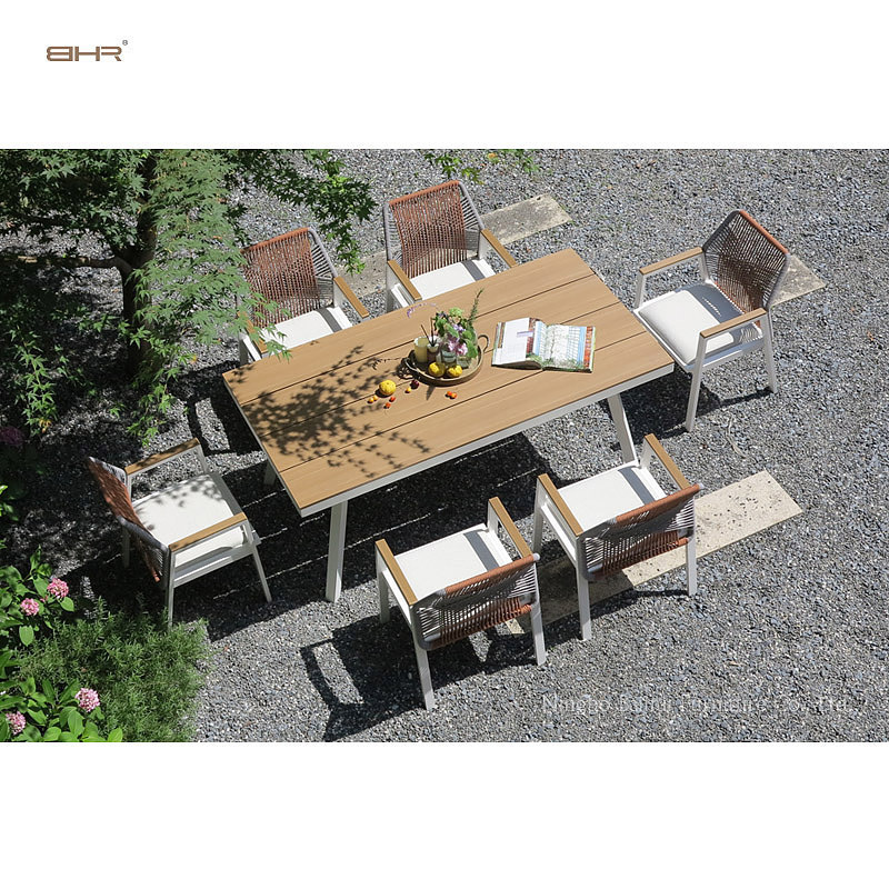 BHR Luxury Rope Woven Outdoor Furniture Aluminum Frame Dining Table and Chairs Set Outdoor Dining Set