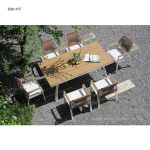 BHR Luxury Rope Woven Outdoor Furniture Aluminum Frame Dining Table and Chairs Set Outdoor Dining Set