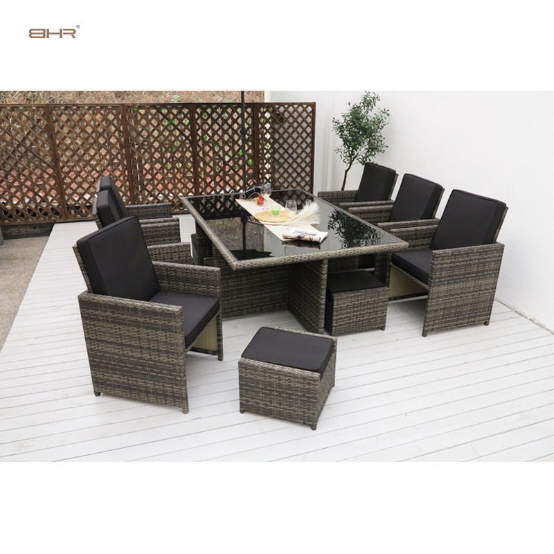 BHR  Effect Cube Dining Sets with Black  (No Assembly) outdoor rattan dining set modern patio furniture