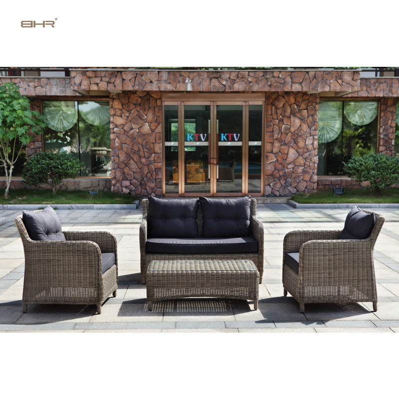 BHR 4 Piece Rattan Furniture Garden Set All Weather Waterproof Wicker Furniture Sofa Outdoor Patio Set