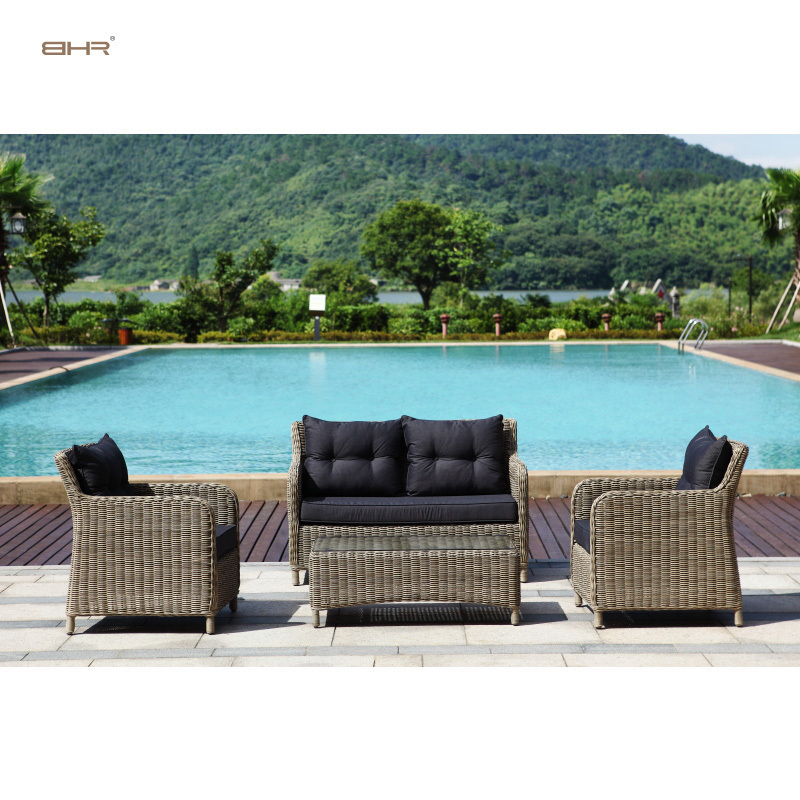 BHR 4 Piece Rattan Furniture Garden Set All Weather Waterproof Wicker Furniture Sofa Outdoor Patio Set