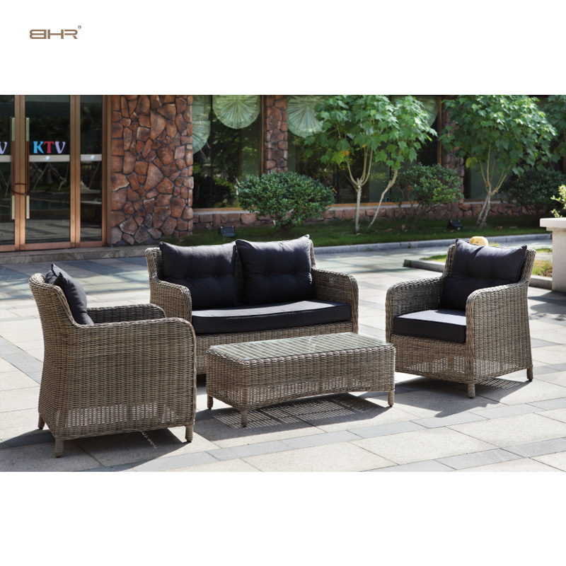 BHR 4 Piece Rattan Furniture Garden Set All Weather Waterproof Wicker Furniture Sofa Outdoor Patio Set