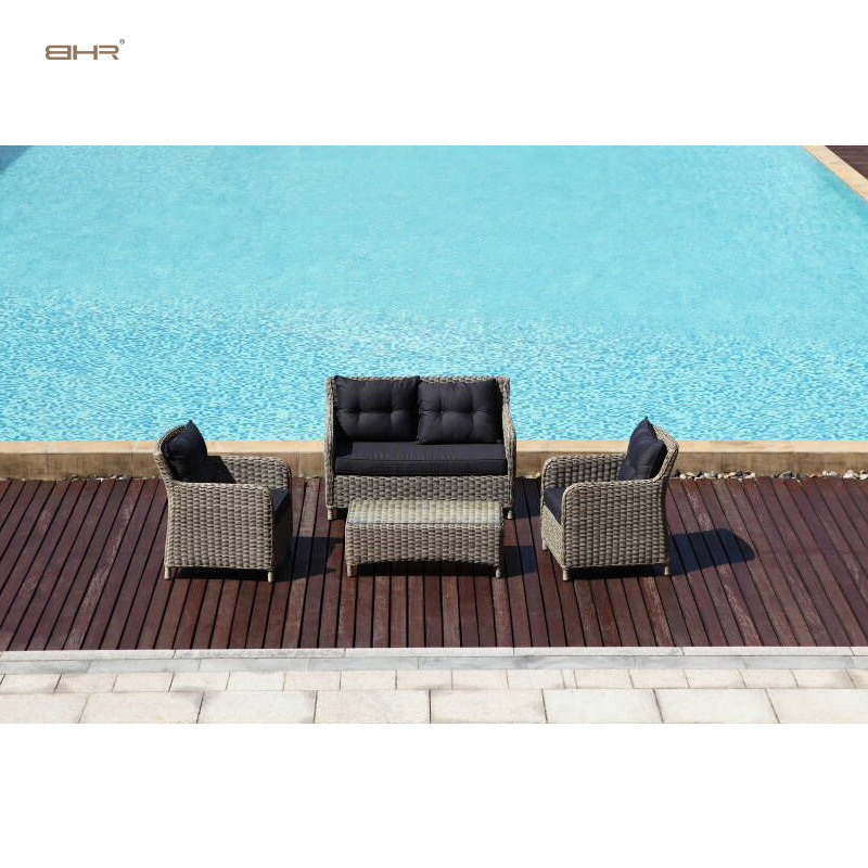 BHR 4 Piece Rattan Furniture Garden Set All Weather Waterproof Wicker Furniture Sofa Outdoor Patio Set