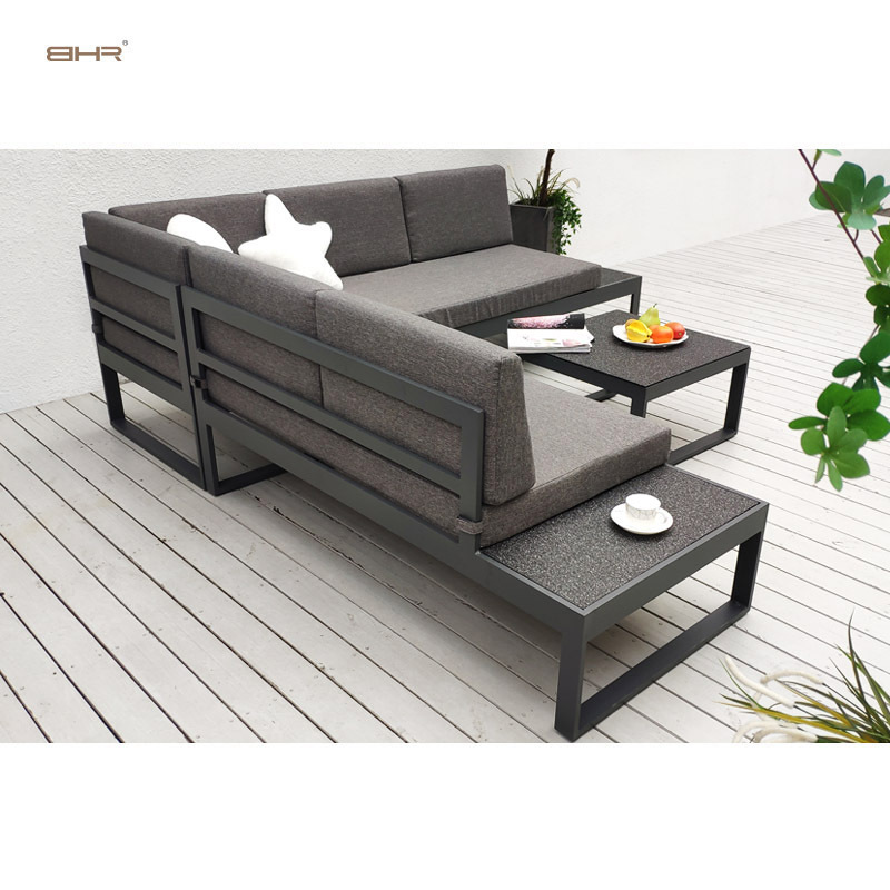 BHR Light Aluminum Garden Furniture L Shaped Modular Outdoor Sofa Corner Lounge Set Garden Set