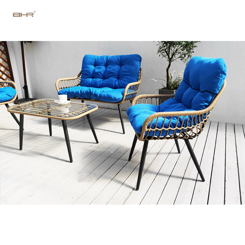 BHR 4 Piece Patio Furniture Set Wicker Woven Conversation Loveseat Chairs Garden Set for Backyard Lawn