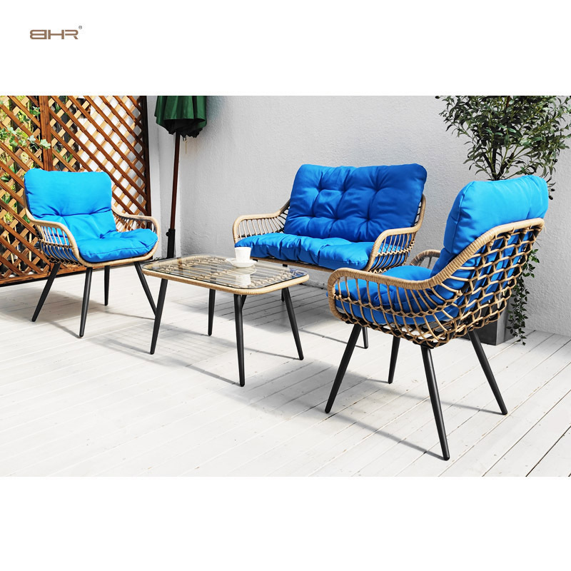 BHR 4 Piece Patio Furniture Set Wicker Woven Conversation Loveseat Chairs Garden Set for Backyard Lawn