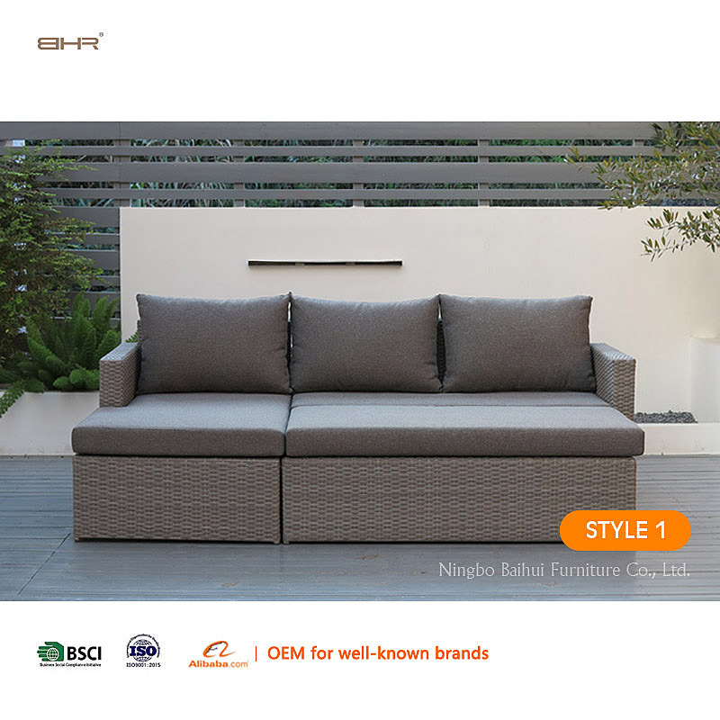 BHR Wicker Rattan Garden Furniture Sectional Sofa Set Outdoor Sunbed Lounge Sofa Garden Set