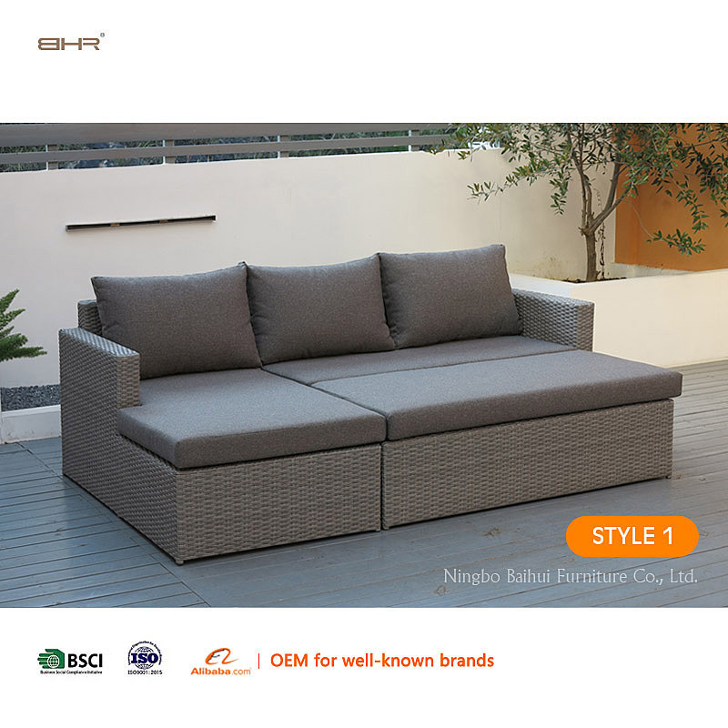 BHR Wicker Rattan Garden Furniture Sectional Sofa Set Outdoor Sunbed Lounge Sofa Garden Set